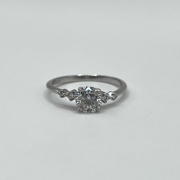Moissanite Round Brilliant Sterling Silver Ring - Picture 3 of 8